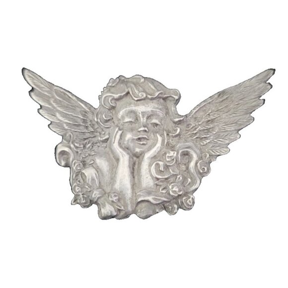 Vintage Spoon USA Brooch, Pin, Pewter, Victorian Cherub Angel w/Wings - Picture 1 of 5